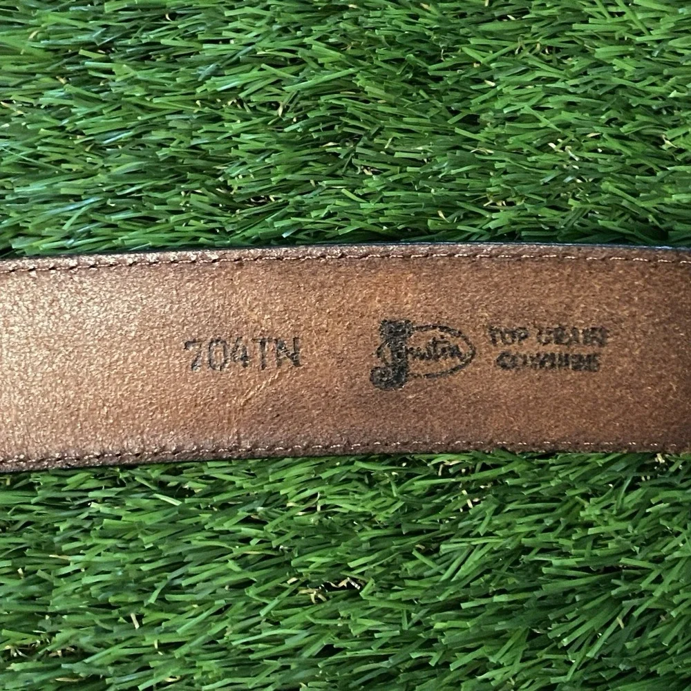 Vtg Justin Boots Leather Western Tooled Basketweave Belt 704 TN Silver Buckle 42